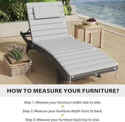 Sundale Outdoor Olefin Quilted Lounge Cushion Set of 4, Patio Foldable Chaise Lounger Cushion, Water-Resistant Lounge Chair Pad with Straps Light Gray, 80 x 26 inches