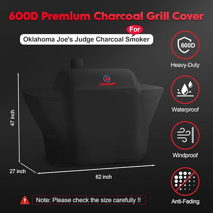 Grill Cover for Oklahoma Joe's Judge Charcoal Grill - 600D Premium BBQ Cover Waterproof and Heavy Duty for Oklahoma Joe's Judge Smoker