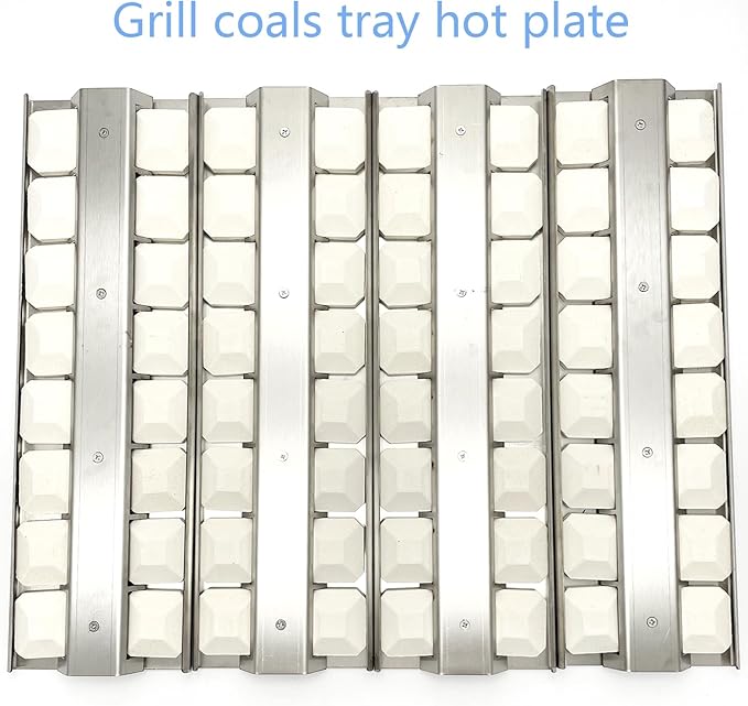 032370 Ceramic Briquette Tray 4 Heat Plates, Burner Cover with briquettes Replacement for Viking VGBQ33603RESS, VGBQ53024, VGBQ53624, VGBQ54224 Gas Grill 18" X 5-1/2"
