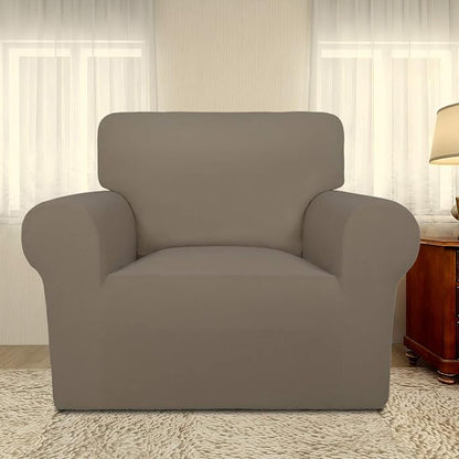 PureFit Super Stretch Chair Covers Fleece Couch Covers for Sofa Natural | 1-Piece Spandex Couch Cover Soft Couch Protector, Sofa Cover Washable with Non Skid Foam and Elastic Bottom for Kids, Dogs