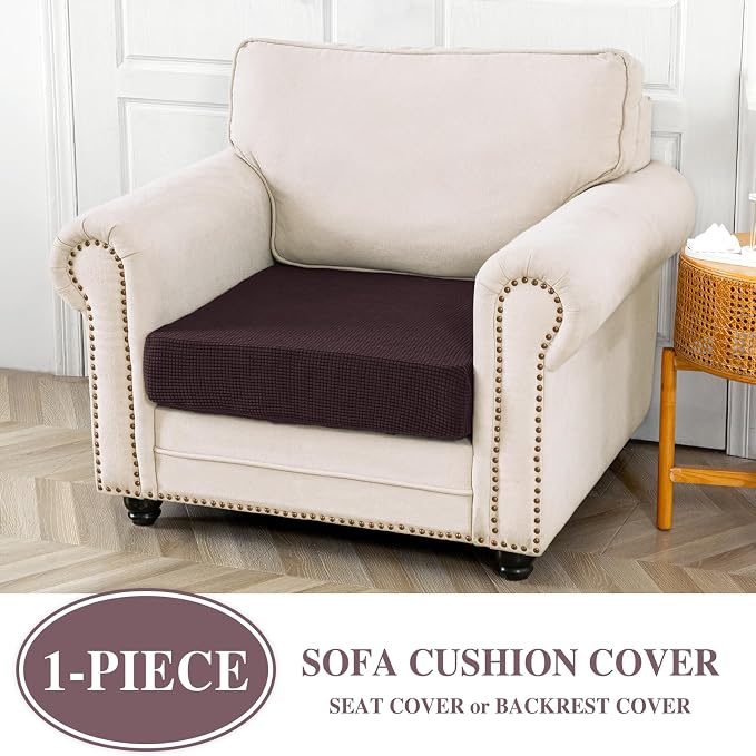 LA MEACK Couch Cushion Cover Seat Cushion Cover Stretch Armchair Cover Separate Sectional Sofa Slipcovers Furniture Protector(1 Piece for Seat or Sofa Backrest, Brown)