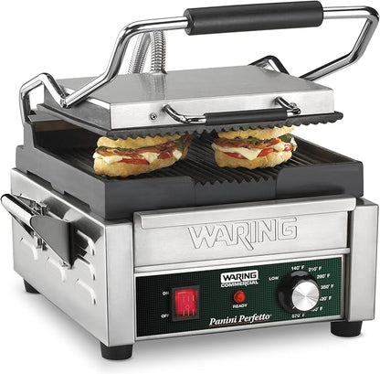 Waring Commercial WFG275 Full Sized 14" x 14" Flat Toasting Grill, 120V, 1800W, 5-15 Phase Plug