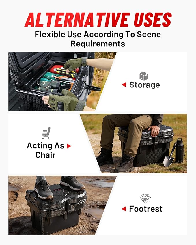 StarknightMT 24L Carbon Fiber Bed Storage Box, Lockable Off-Road Cargo Organizer Compatible with 2016-2026 Polaris Ranger 500/570/900/1000 XP & General 1000, Heavy-Duty