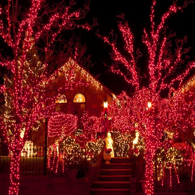 YIQU 75.8 FT 200 LED Extendable Red Christmas String Lights Indoor Outdoor | Memory Function & Timer & 8 Modes,Ultra Bright Green Wire Waterproof Twinkle Lights for Xmas Tree Yard Holiday Party Decor