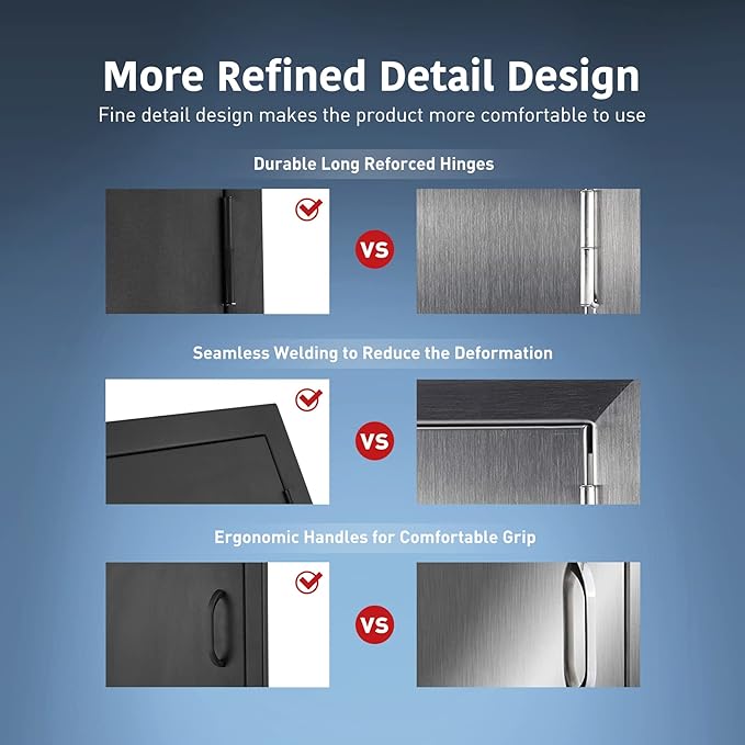 Anfrere 16.85" W x 24" H Outdoor Kitchen Door, Premium 304 Stainless Steel Black BBQ Panel Access Door for Outside Kitchen Commercial Grilling Station, Oven, Storage Cabinet