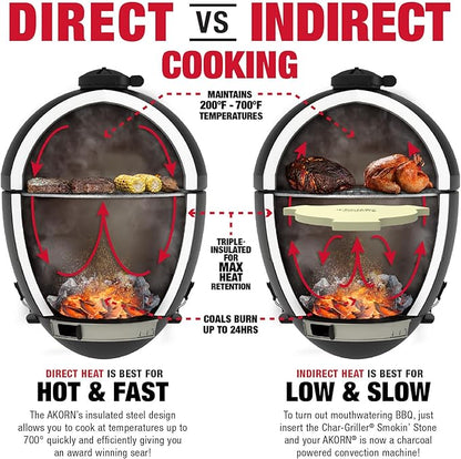 Char-Griller® AKORN Jr Charcoal Grill and Smoker Ceramic Smokin' Stone Accessory for Low-and-Slow Indirect BBQ Smoking Methods in Ivory, 11.75" L x 11.75" W, .75" H, Model 6211