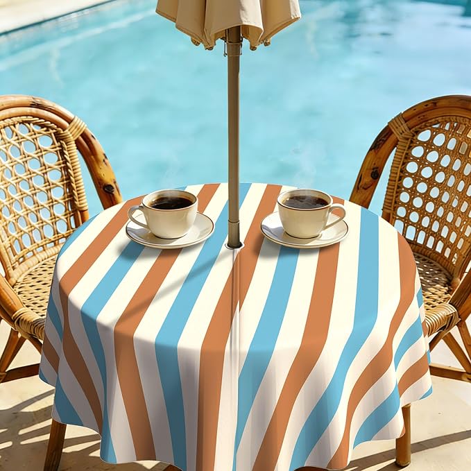Outdoor Tablecloth with Umbrella Hole Elegant Zipper Patio Table Cloth for Outdoor Patio Garden Yard Decor