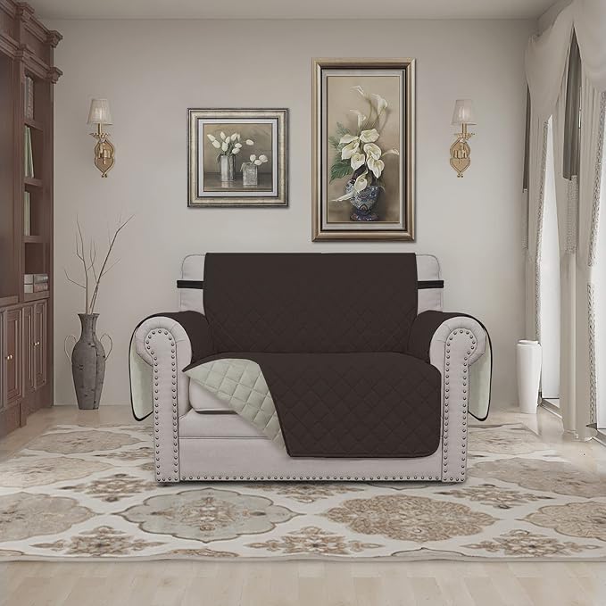 Easy-Going Oversized Chair Sofa Slipcover Reversible Sofa Cover Water Resistant Couch Cover Furniture Protector Cover with Elastic Straps for Pets Dog (Oversized Chair, Chocolate/Beige) | Machine Washable Slipcover For Dogs, Water Resistant Furniture M...