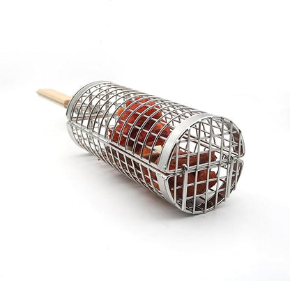 2 Pcs Rolling Grill Baskets for Outdoor Grill Accessories, BBQ Grilling Basket for Vegetables Shrimp Kebob, Thickened Stainless Steel Mesh, Split-Body Design, Perfect Grill Gift for Men, Dad, Husband