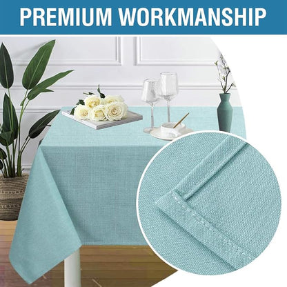 H.VERSAILTEX Linen Textured Table Cloths 54 x 80 Inch Premium Solid Tablecloth Spill-Proof Waterproof Table Cover for Dining Buffet Feature Extra Soft and Thick Fabric Wrinkle Free, Aqua