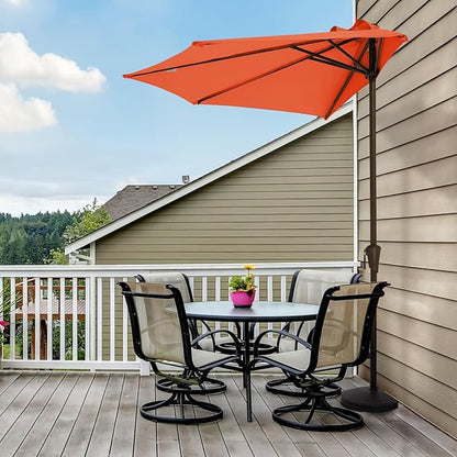 JEAREY 9ft Half Umbrella Outdoor Patio Umbrella Market Umbrellas with Crank, 1/2 Round Wall Umbrella 5 Sturdy Ribs UV Protection for Pool Garden Balcony Deck, Orange