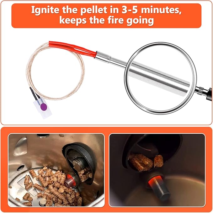 2 Pack Replacement Hot Rod Ignitor Kit for Traeger and Camp Chef Wood Pellet Grills, Upgraded Pellet Grill Igniter/Hot Rod Replacement - Durable Hot Rod Ignitor Comes with 2 Pcs Fuses, 200W 120V