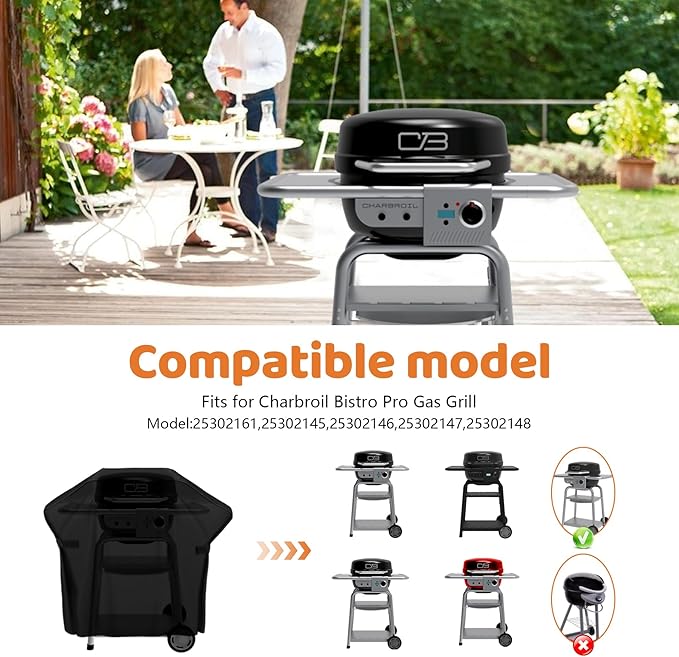 Grill Cover for Charbroil Bistro Pro Electric Grill Griddle,BBQ Grill Cover For Charbroil Grill 25302161 25302145 25302146 25302147 25302148 Full-Length All Weather Grill Cover CB1250073P4 Accessories