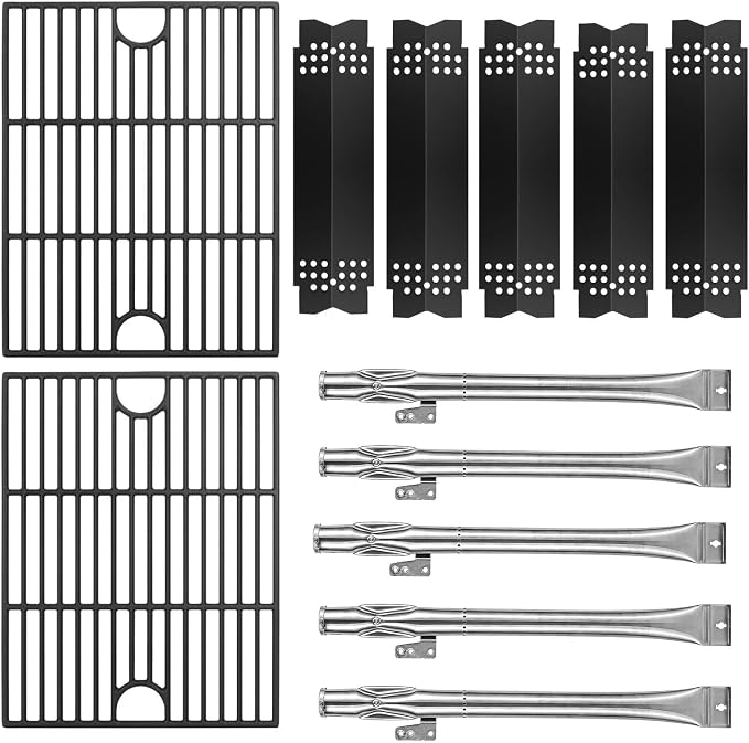 Grill Replacement Parts Kit for Nexgrill 5 Burner 720-0888 720-0888N 720-0888S and 4 Burner 720-0830H 720-0830 720-0830D Set of 2 Grill Grates and 5 Heat Plates and 5 Burner Tubes for Nexgrill Parts
