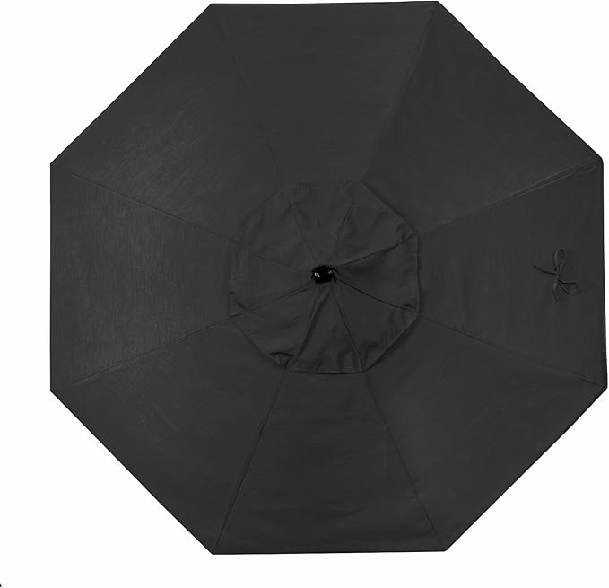 California Umbrella 9' Round Aluminum/Fiberglass Umbrella, Push Open, Bronze Pole, Sunbrella Black Fabric