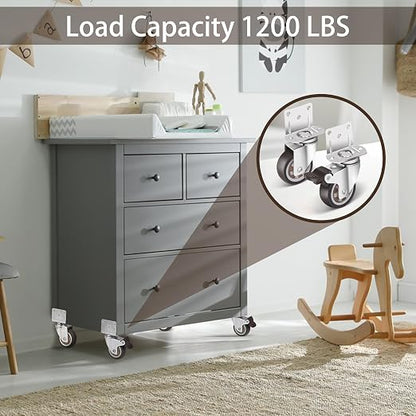 Nefish 2 Inch Side Mount Casters 8 Pack, L-Shaped TPR Rubber Caster Set of 8, Ball Bearing 360 Degree Plate Swivel Castors Wheel, Corner Castors Wheels for Furniture, Baby Bed, Kitchen, Cabinet, Table