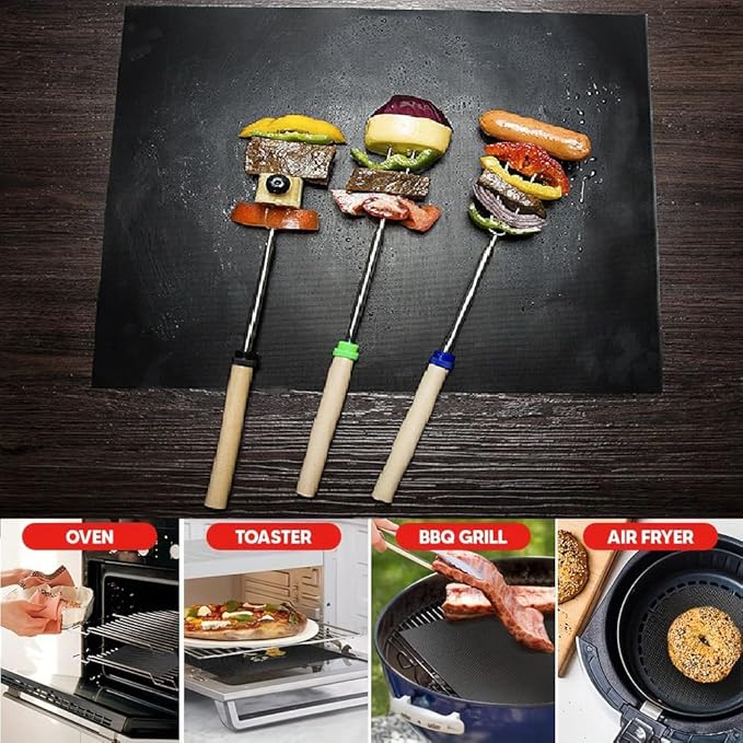 Grill Mats for Outdoor Grill, Set of 5 Reusable Gril Mat for Outdoor Barbecue with Basting Brushes and 12inch Grill Tongs, Oven Liners for Bottom of Oven 100% Non-Stick 15.75 x 13 Inch