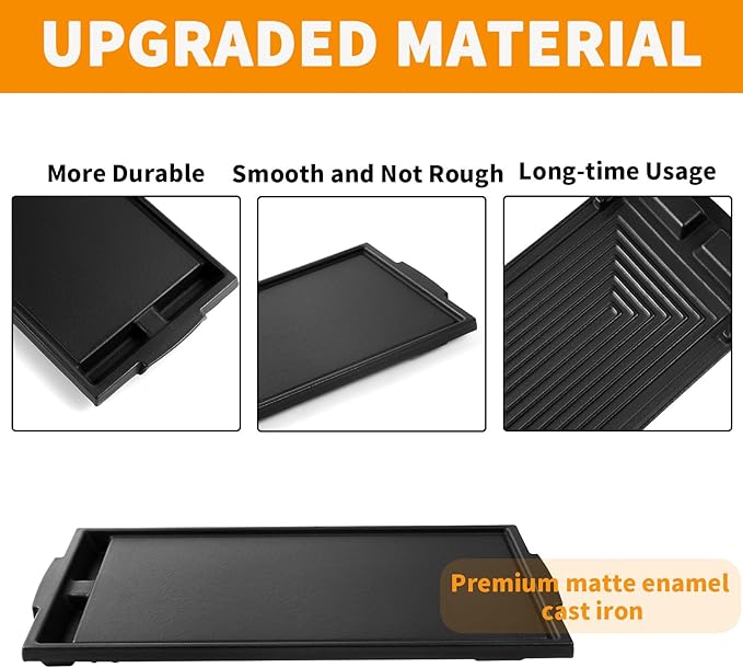 Upgraded W10432544 Griddle Replacement for Whirlpool Gas Stove Griddle Plate Cast Iron Range Griddle W10432539 Whirlpool KitchenAid Jennair Maytag Gas Cooktop Parts Burner Center Griddle Flat Top Pan