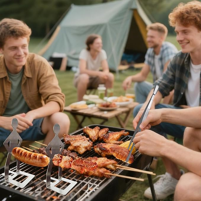 2 PCS Funny BBQ Stand Hot Dog Holder with Fine Long Rounded Tips Tweezer Tongs,Portable Hot Dog Roaster,Reusable Stainless Steel Cooking Kit for Kitchen,BBQ,Plating,Serving,Grill Accessories