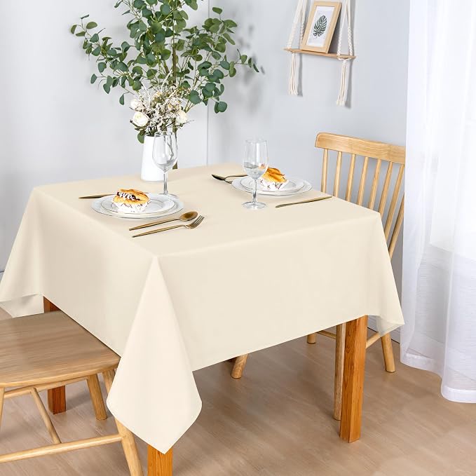 DWCN Square Tablecloth - 54 x 54 Inch - Waterproof Stain and Wrinkle Resistant Washable Table Cloth, Decorative Fabric Table Cover for Kitchen Dining Room Party and Outdoor Use, Champagne