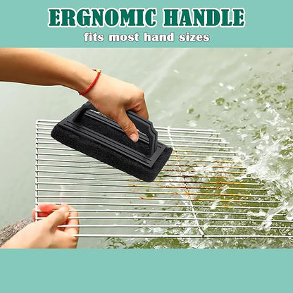 Griddle Cleaning Kit 4Pcs, HaSteeL Griddle Scouring Pad Cleaner with Handle, Heavy Duty Flat Top Grill Cleaning Brush for Hot & Cold Surface Commercial Household Uses
