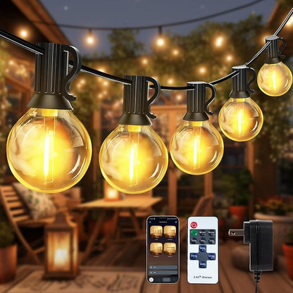 100FT G40 LED Smart String Lights App Controlled with Romote for Outside | Outdoor Patio Lights Connectable with 40+2 Shatterproof LED Bulbs, Outdoor String Lights Timer for Backyard Balcony Garden