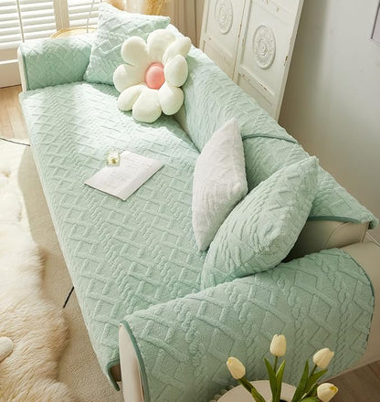 vctops Geometric Jacquard Plush Sofa Couch Covers Farmhouse Neutral Non Slip Sectional Couch Cover Soft Warm Sofa Slipcover for Dogs, Children, Pets Furniture Protector (Green,36"x36")