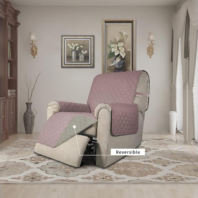 Easy-Going Reversible Couch Cover, Recliner 22 in, Pink/Beige | Machine Washable Slipcover For Dogs, Water Resistant Furniture Mat For Living Room, Non-Slip Sofa Cover, Pet Friendly