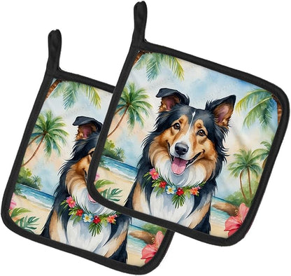 Caroline's Treasures Collie Luau Pair of Pot Holders Kitchen Heat Resistant Pot Holders Sets Oven Hot Pads for Cooking Baking BBQ, 7 1/2 x 7 1/2