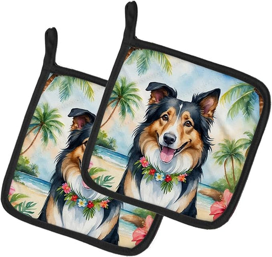 Caroline's Treasures Collie Luau Pair of Pot Holders Kitchen Heat Resistant Pot Holders Sets Oven Hot Pads for Cooking Baking BBQ, 7 1/2 x 7 1/2