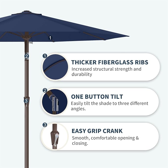 PatioKingdom Auto-Tilt 9FT Patio Umbrella Outdoor with 8 Sturdy Fiberglass Ribs,Market Table Umbrella for Pool,Backyard,Deck and Garden