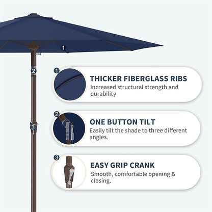 PatioKingdom Auto-Tilt 9FT Patio Umbrella Outdoor with 8 Sturdy Fiberglass Ribs,Market Table Umbrella for Pool,Backyard,Deck and Garden