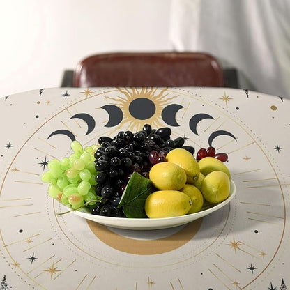 Vintage Boho Sun Moon Tablecloth Moon Phase Star Galaxy Space Wildflower Table Cloth Water Resistant Wipeable Table Cover for Farmhouse Picnic Party Holiday Kitchen Dinner Table 55"x55"