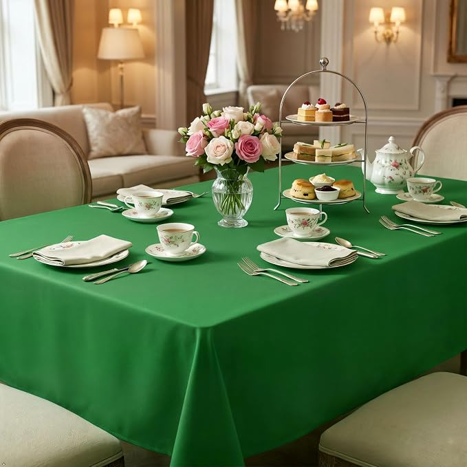 8 Pack Green Rectangle Table Cloth 60 x 126 Inch For 8 Foot Tables | Wrinkle Resistant Tablecloth, Washable Polyester Fabric, Rectangular Tablecloth for Wedding Party Banquet Buffet