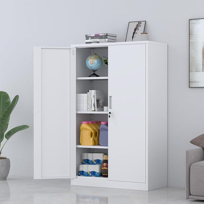 Metal Storage Cabinet with Locking Doors and 3 Adjustable Shelves, 53.5-Inch Tall Lockable Steel Storage Cabinets for Home Office Garage Pantry (White)