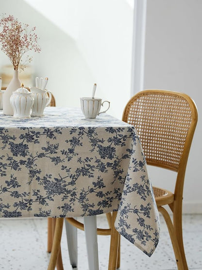 YiHomer Pastoral Rectangle Tablecloth - 60 x 84 Inch Table Cloth - Washable Table Cover with Dust-Proof Wrinkle Resistant for Restaurant, Picnic, Indoor and Outdoor Dining, Floral (Dark Blue)