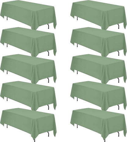 BRILLMAX 10 Pack Sage Green Tablecloths 70x120 in for 6-8ft Rectangle Table | 150 GSM Polyester Fabric, Universal Fit, Water, Stain & Wrinkle Resistant Cloth Cover for Wedding Reception Banquet Party