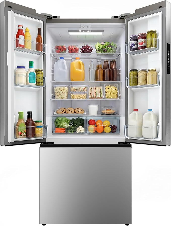 18 Cu.Ft French Door Refrigerator with Freezer Drawer – Frost Free, UL Certified, Side by Side Fridge with Door Ajar Alarm & 3 Smart Modes