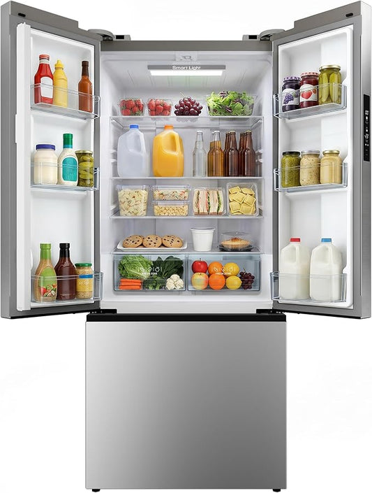 18 Cu.Ft French Door Refrigerator with Freezer Drawer – Frost Free, UL Certified, Side by Side Fridge with Door Ajar Alarm & 3 Smart Modes