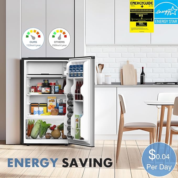 DUMOS 3.2 Cu.Ft Mini Fridge with Freezer, Single Door Refrigerator with Adjustable Thermostat, Compact Small Fridge for Bedroom, Office, Dorm, Silver Single Door