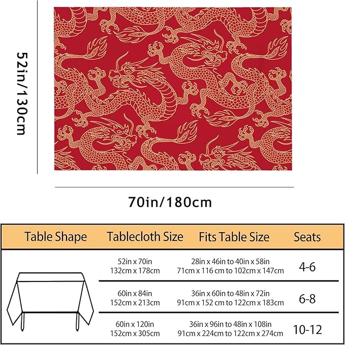 TKS MITLAN Tablecloth Dragon Table Cloth Rectangle Table 52 x 70 Inch Traditional Flying Mascot Animal Chinese Dragons Kitchen Decorations for Home Dinner Party