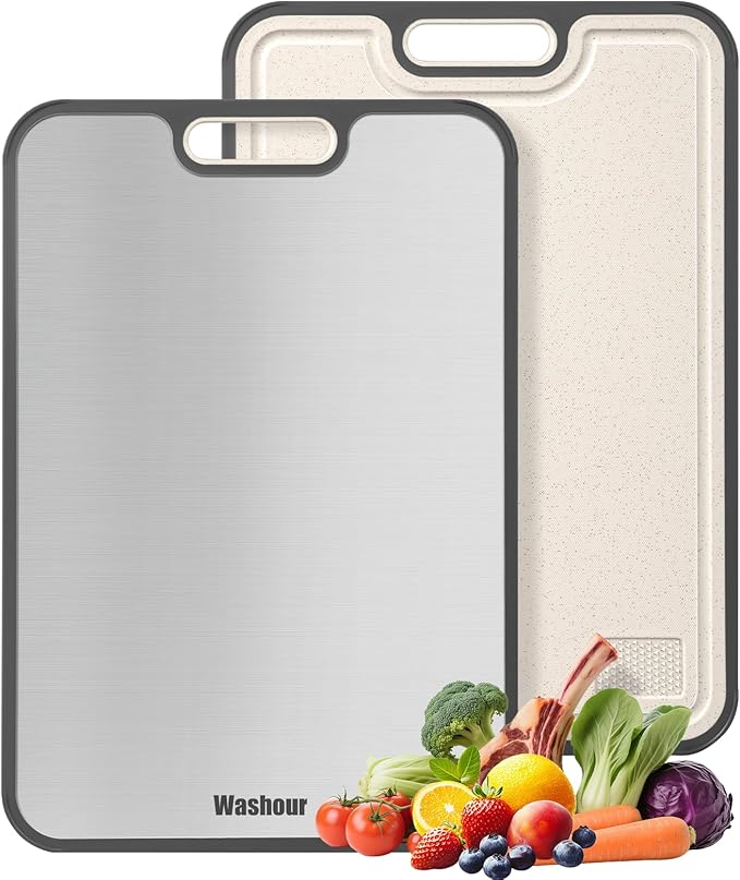 Double Sided Titanium Cutting Board, Food Grade Titanium PP Chopping Board with Grinding Zone & Juice Groove, Non Slip Cutting Mat for Kitchen Dorm RV 15.2" x 10.4"