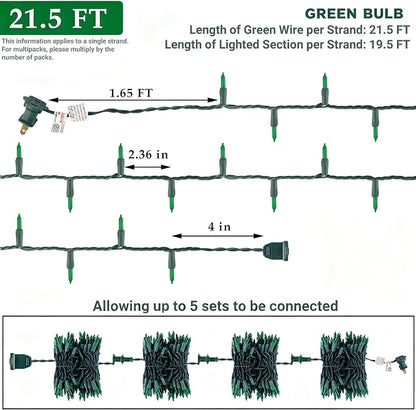 3 Pack Green Christmas String Lights, 100 Count Incandescent Mini Lights | Connectable Xmas Tree Light for Indoor Outdoor Garland Birthday St. Patrick's Day Holiday Wedding Festival Party