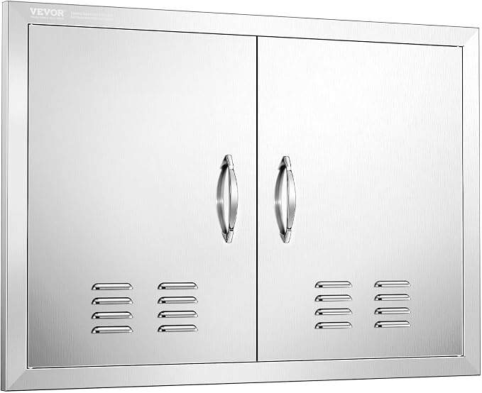 VEVOR BBQ Access Door, 30W x 21H Inch Double Outdoor Kitchen, Stainless Steel Flush Mount, Wall Vertical With Handles and Vents, for BBQ Island, Grilling Station, Outside Cabinet