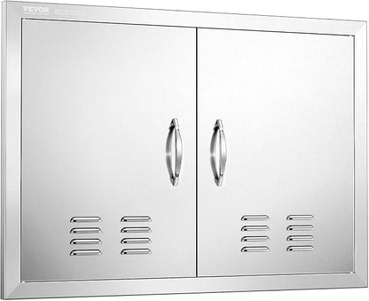 VEVOR BBQ Access Door, 30W x 21H Inch Double Outdoor Kitchen, Stainless Steel Flush Mount, Wall Vertical With Handles and Vents, for BBQ Island, Grilling Station, Outside Cabinet
