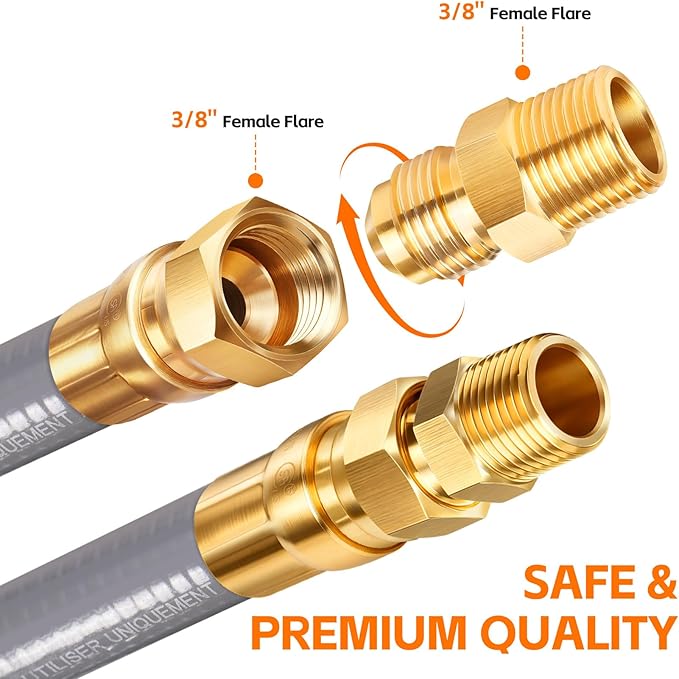 GasSaf 4FT 3/8" ID Natural Gas Hose, Natural Gas Grill Hose with Connect Fitting Suitable for Weber Grills, Blackstone Griddles, Generator, Patio Heater - CSA Certified