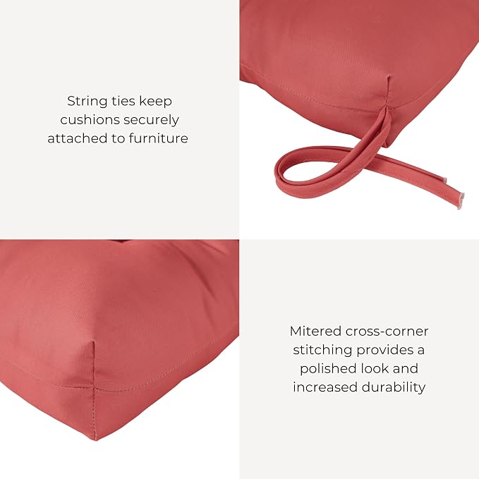 Outdoor Tufted High-Back Chair Cushions, One-Piece Hinged Seat and Back Design, Reversible with 4 Ties, Durable Polyester Fabric, Recycled Fiber Fill - Single, Coral