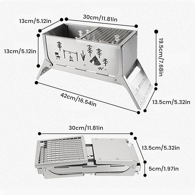 Portable Charcoal Grill, Total 343 Sq. In. Foldable Tabletop BBQ Grill, Mini Smoker Camping Grills for Backyard, Picnics, Hiking – Heavy-Duty Portable Fire Pit – Camp Cooking Gear
