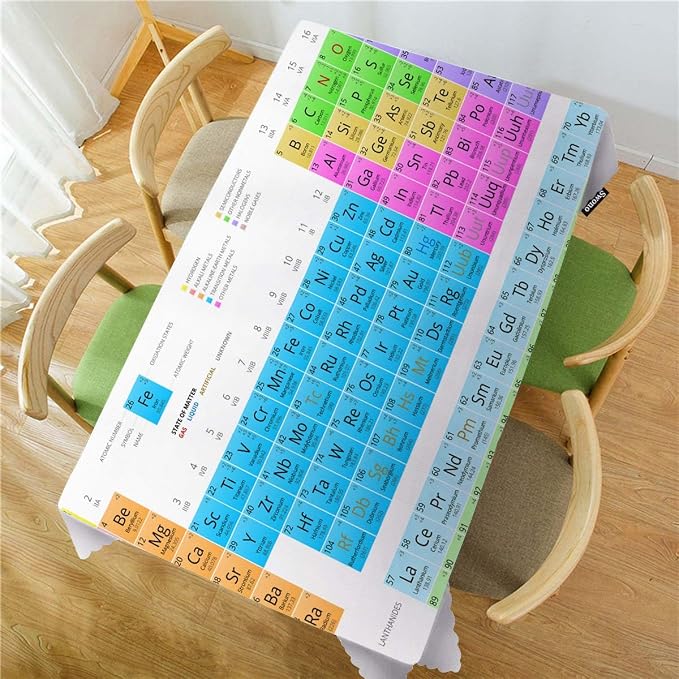 Swono Periodic Table of Elements Tablecloths Colorful Chemistry Atomic Elements Kitchen Dinning Tabletop Decoration, Polyester Table Cover for Indoor Outdoor 50x72 Inch Tablecloth