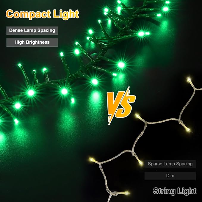 Green String Lights, 46ft 500 LED Plug-in Green Fairy Lights, 11 Modes Twinkle Christmas Lights, Waterproof Lights LED String for Indoor Outdoor Grinch Tree St Patricks Day Decor